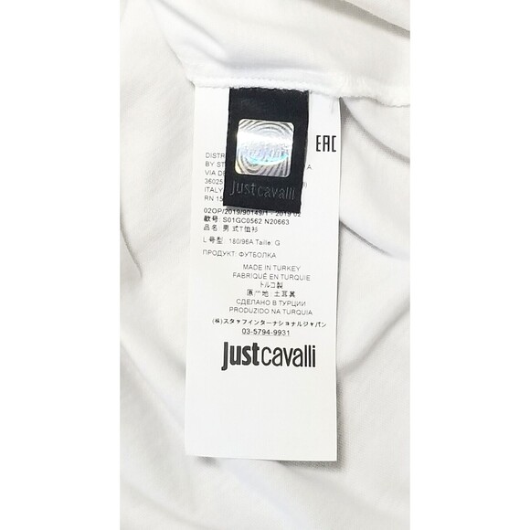 NWT JUST CAVALLI Men's White T Shirt Black Triangle Graphic Sz Large Tee Logo - Picture 10 of 12